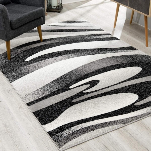 Homeroots 4 x 6 ft. Black & Gray Abstract Marble Area Rug 394055 - main